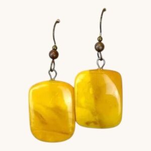 Yellow Dangle Earrings Chunky Square